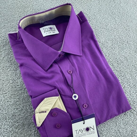 Tayion Other - Tayion Purple Dress Shirt With Gold XL 17-17.5 36/37 Button-Up Mens  NWT 5419